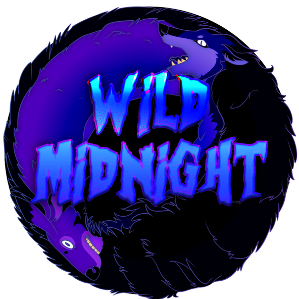 Wild Midnight Logo Purple, black and blue logo for Wild Midnight - depicting two fantasy species interlocked in a yin-yang fashion.
